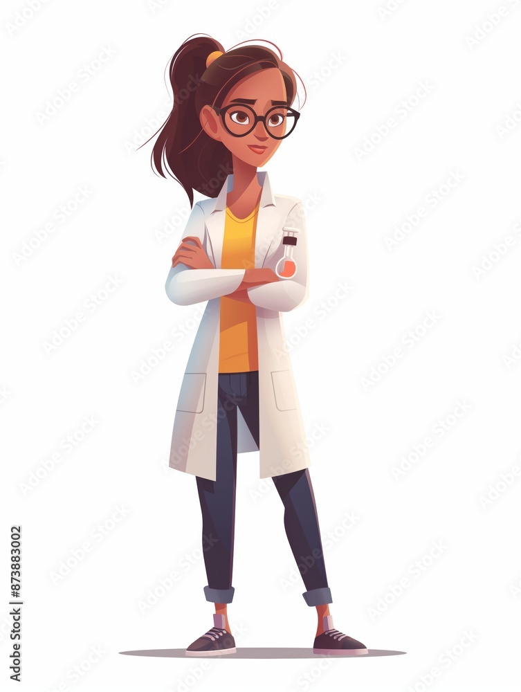 Canvas Prints Physicist female, Full body character, Vector illustration, Clip art, Physics, isolated on white background 