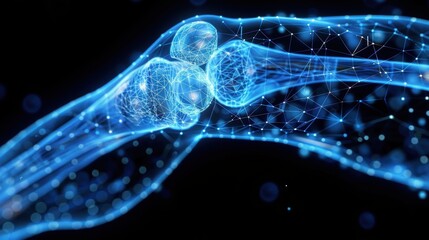 Obraz premium Futuristic ing of a glowing, transparent human knee joint illustrating medical, biological, or technological themes.