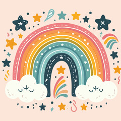 Rainbow with hearts and the word love design