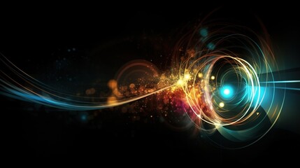Quantum space explosion, colorful lines abstract scientific visualization, dark background. AI generated.