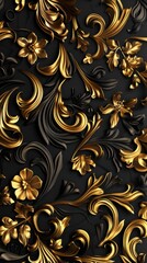 Golden Floral Pattern on a Black Background