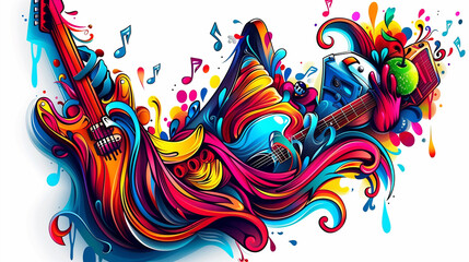 Abstract musical electric instruments, advertising business cards for festivals and concerts. 
