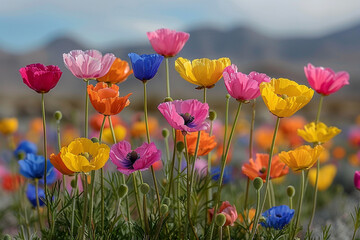 Vibrant desert flowers boldly bloom in a riot of colors, showcasing st