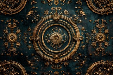 Fototapeta premium Baroque, barocco ornate marble ceiling non linear reformation design. elaborate ceiling with intricate accents depicting classic elegance and architectural beauty
