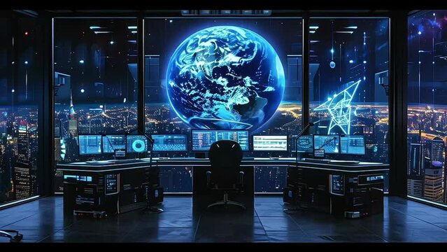 Control room of a star ship, sci-fi concept
