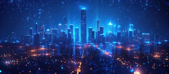 Futuristic Cityscape with Glowing Lights and Network Connections