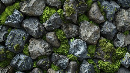 Stones covered in moss create a seamless pattern.