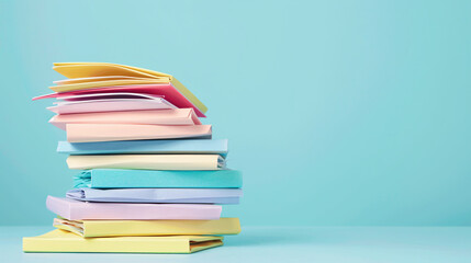 Stack of colorful folders on a light blue background