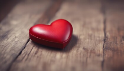 Happy Valentines Day. Red Heart on a wooden table.