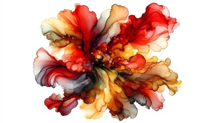 Energetic Red, Orange, and Yellow Alcohol Ink Wallpaper: Dynamic Abstract Composition