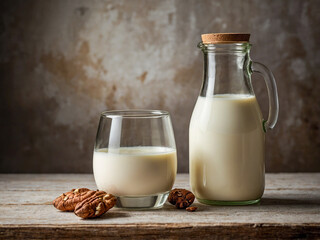 A Glass of Goodness: Milk Glass and Bottle on Rustic Wood