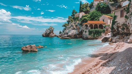 Beautiful beaches stretch across a wide expanse of water, and ancient architecture adds historical charm to the scene.