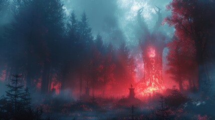 Fototapeta premium satanic cult and altar in the forest