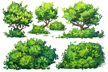 Shrubbery. Cartoon Tree, Shrub, and Bush Set for Forest and Garden Illustration
