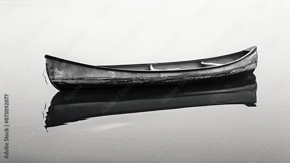 Aufkleber the distorted image of a canoe floating on calm waters its reflection rippled and fragmented. black 