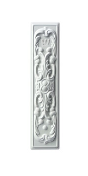 Single mezuzah case isolated on a white background. Simple plastic mesusah design
