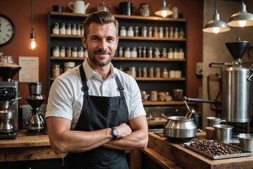 Fototapeta premium Portrait of confident coffee roaster in his shop