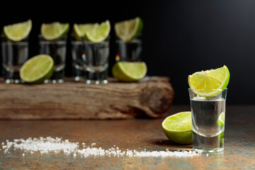 Tequila shots with lime and salt.