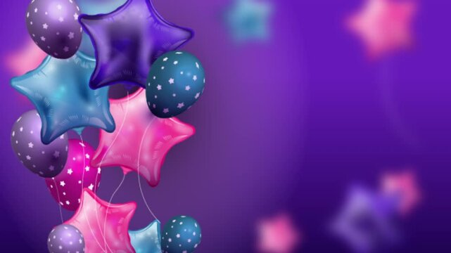 Animated Happy Birthday Balloons purple theme background Balloons rising up on Animation 4K Loop. Birthday, Valentines, Anniversary, holidays and celebrations Children and toys Kids girls birthday car