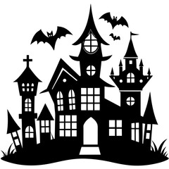 Halloween haunted house Vector illustration black silhouettes,scary halloween house bundle set,halloween at night and bats house logo SVG, EPS, JPEG, PNG, Vector, Digital File