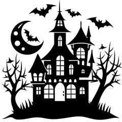 Halloween haunted house Vector illustration black silhouettes,scary halloween house bundle set,halloween at night and bats house logo SVG, EPS, JPEG, PNG, Vector, Digital File