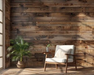 Cabin Wall: Cozy Farmhouse Interior with Blank Wall Mockup