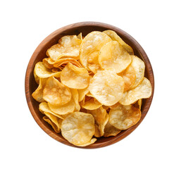 potato chips bowl top view isolated on Transparent background. png