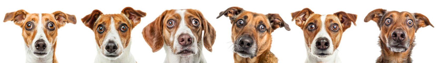 Obraz premium Funny dog's faces isolated on transparent background. 