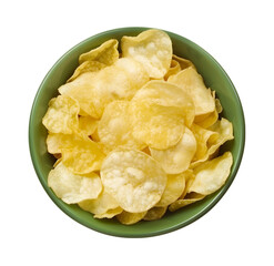 potato chips bowl top view isolated on Transparent background. png