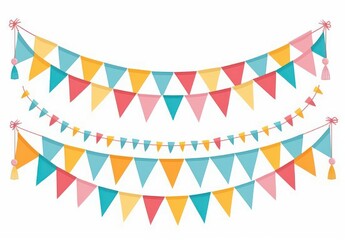 Obraz premium A set of colorful flags hanging from the ceiling. The flags are in various colors and sizes, creating a festive and lively atmosphere