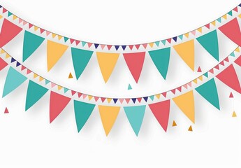 Fototapeta premium A colorful banner with flags hanging from it. The banner is decorated with a variety of colors and shapes, creating a festive and celebratory mood
