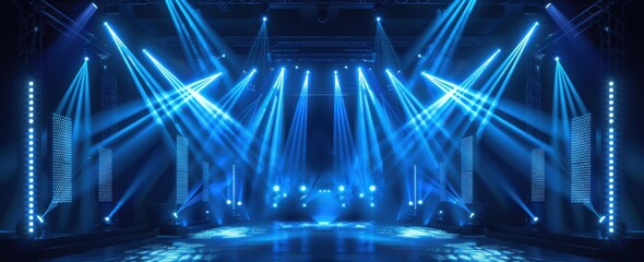 A stage with blue lights and a blue background