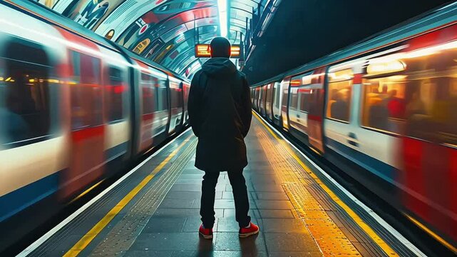 Businessman waiting for train on subway platform