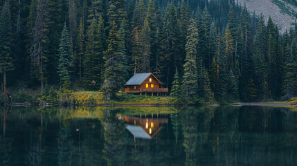 Obraz premium House on the lake in the mountains.