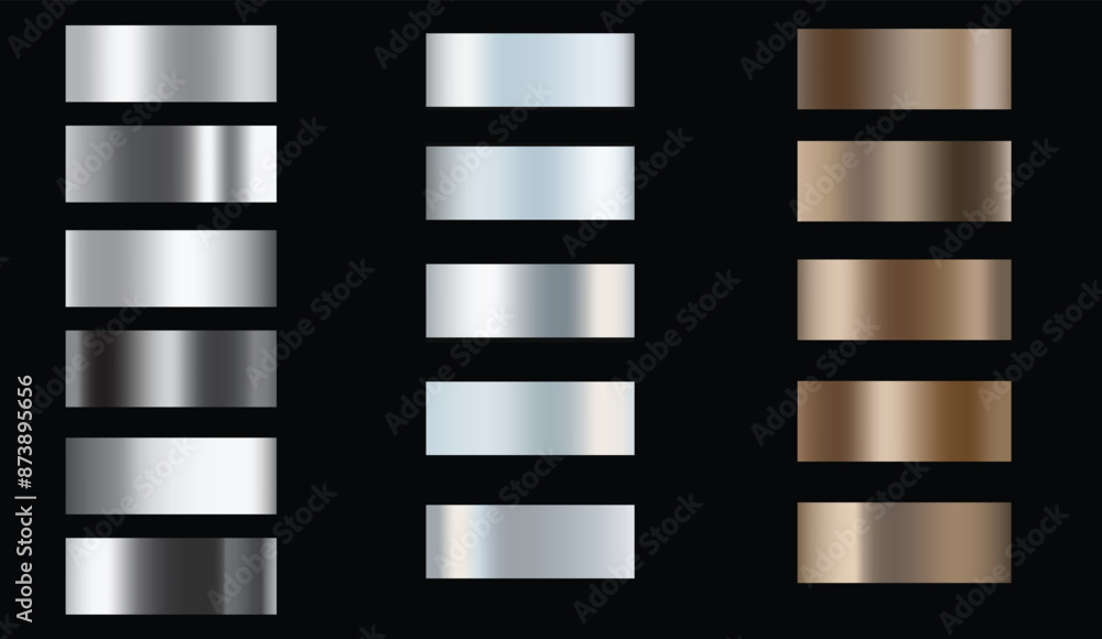 Wall mural set of silver, bronze buttons and sliders, web icons of different forms. gradient mesh. button set c