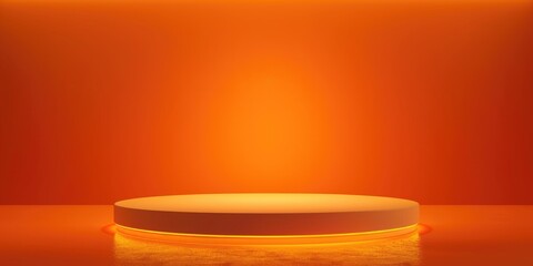 Stage Orange. Glowing Lighted Background for Product Display on Pedestal Stand