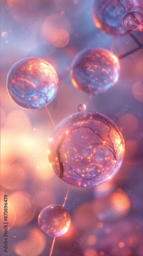 Aufkleber abstract glowing spheres with neural networks and bokeh effects in a dreamy background