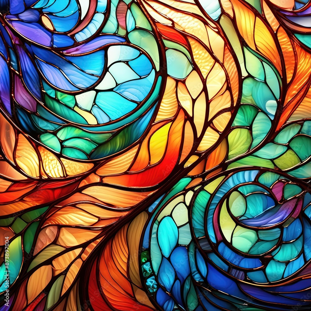 Wall mural a method of creating colorful windows by assembling pieces of tinted glass. stained glass allows lig