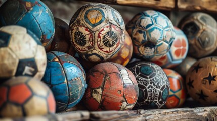Vintage soccer balls with unique designs
