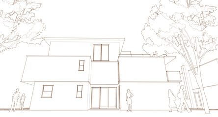 modern cottage town 3D illustration