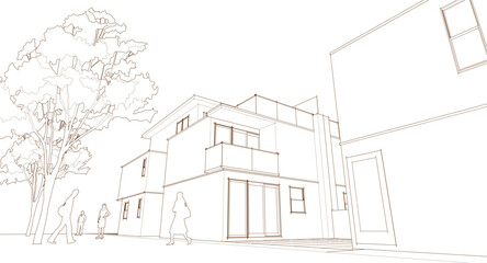 modern cottage town 3D illustration