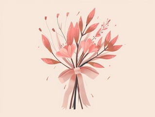 Obraz premium Bouquet de fleurs avec un ruban sur fond beige