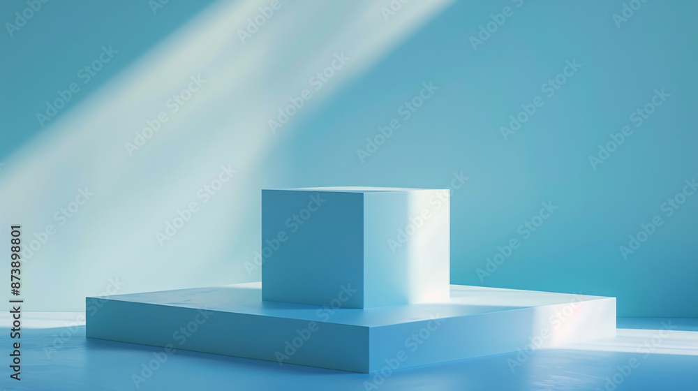 Poster solid display block for shop windows on light blue background