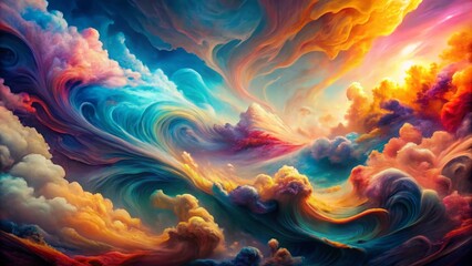 Obraz premium Vibrant, mesmerizing, fluid artwork featuring swirling clouds of iridescent colors, created using advanced AI algorithms and alcohol ink technique.