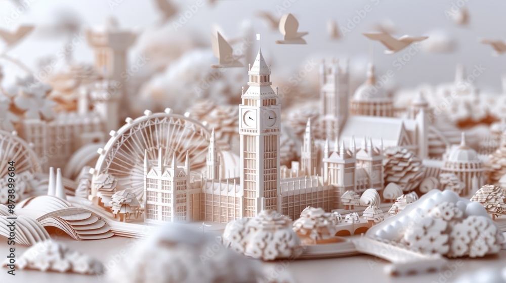 Poster intricate paper layer art of big ben in london with realistic details and depth, generative ai