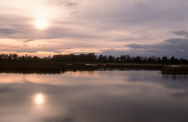 coucher de soleil, Etang,  La Dombes, 01, Ain, France