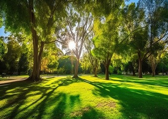 Fototapeta premium Beautiful sunrise in the place with green scenery 