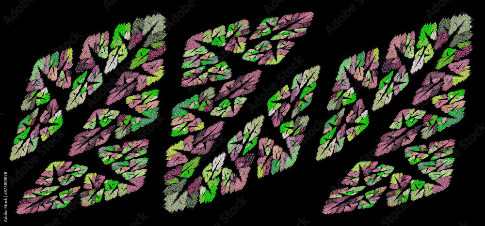Poster pattern of abstract autumn trees located at an angle on a black background. imitation of oil paintin