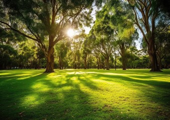 Naklejka premium Beautiful sunrise in the place with green scenery 