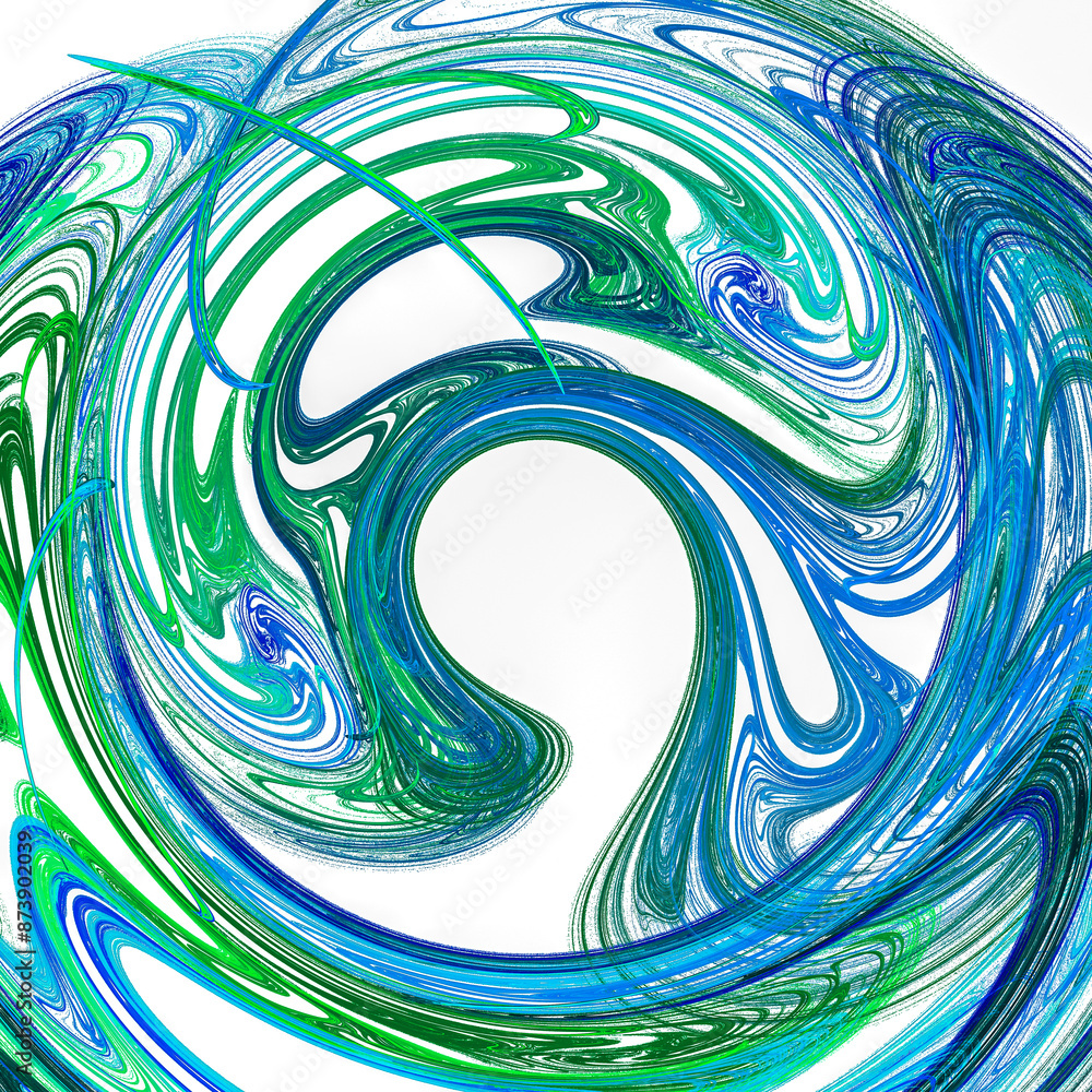 Poster a blue-green wave of smooth lines swirls on a white background. abstract texture. abstract fractal b